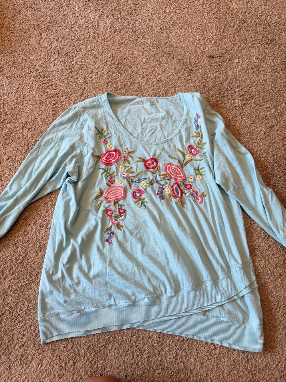 Light Blue Embroidered Long Sleeve Tee